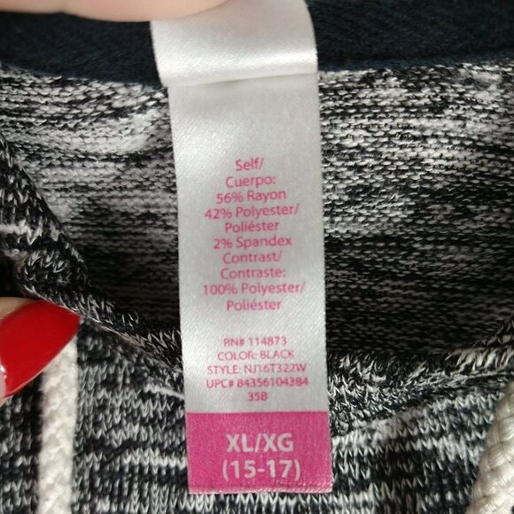 No Boundaries Knit Hooded Top Juniors Size XL 15-17 Space Dye White Black - Picture 5 of 5